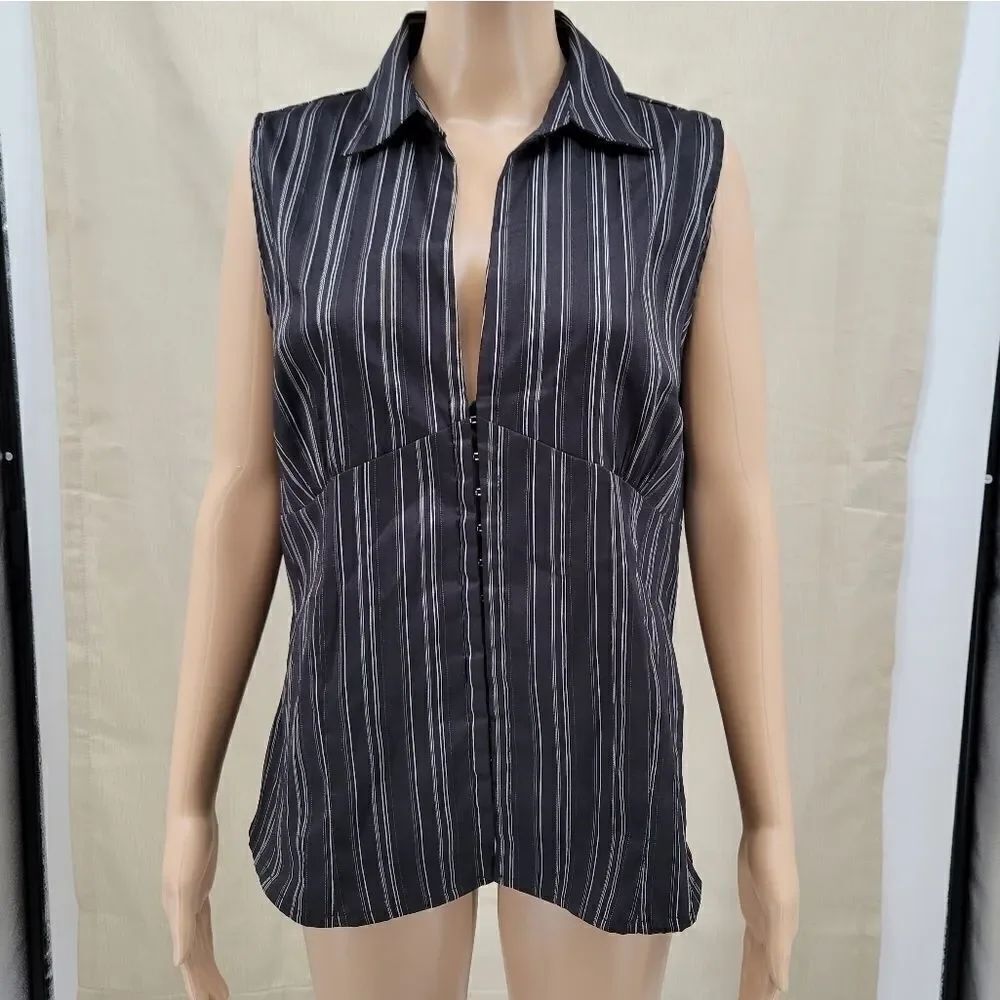 Y2K Women's Black Pinstripe Women's Plus Size 3X Corporate Gothic Tank Top - Picture 2 of 13